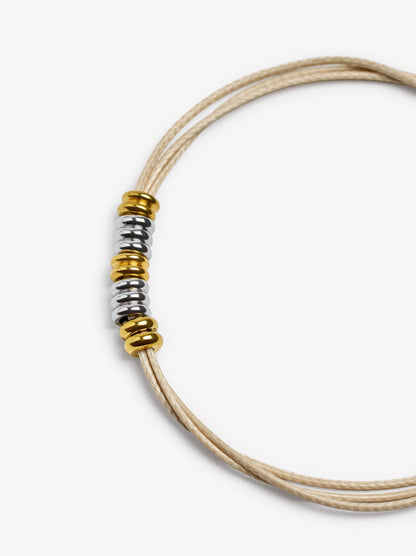 Cord Bracelet With Bicolor Rings - Stainless Steel