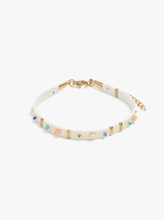 Leather-Effect Bracelet With Stones - Stainless Steel