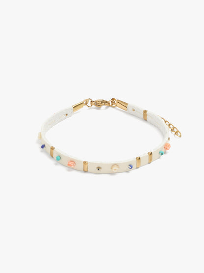 Leather-Effect Bracelet With Stones - Stainless Steel