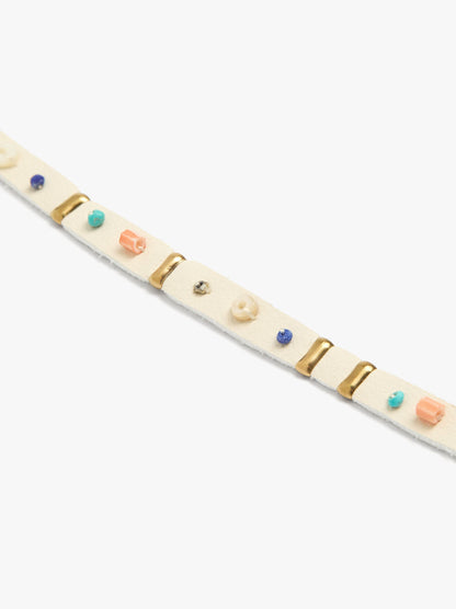 Leather-Effect Bracelet With Stones - Stainless Steel