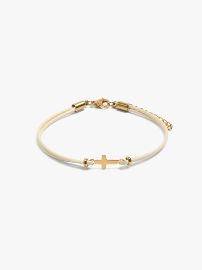 Leather-Effect Bracelet With Cross - Stainless Steel