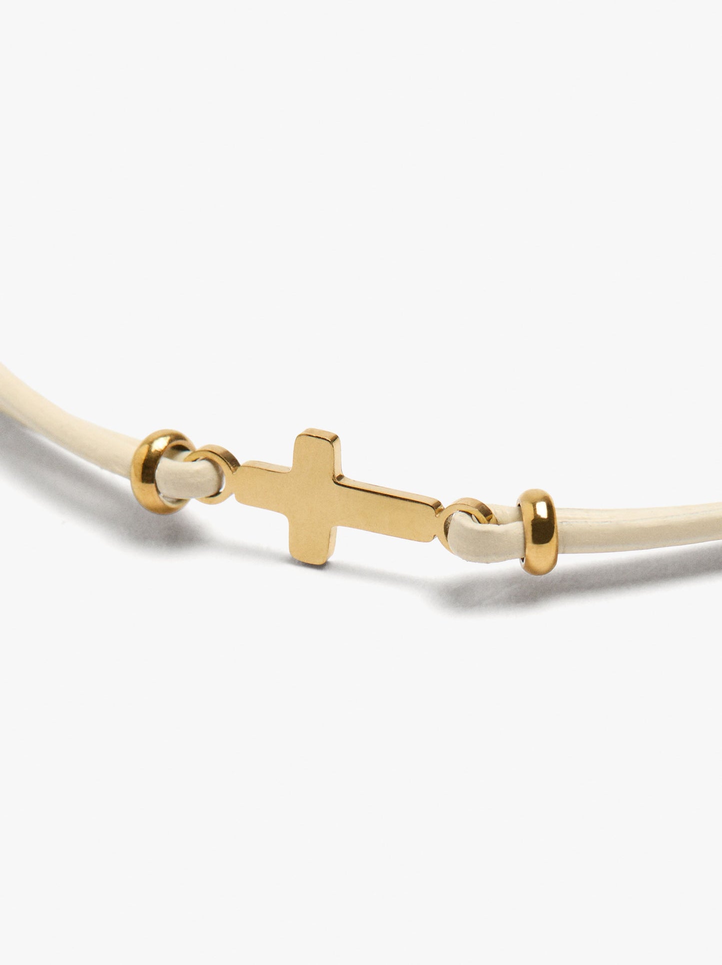 Leather-Effect Bracelet With Cross - Stainless Steel