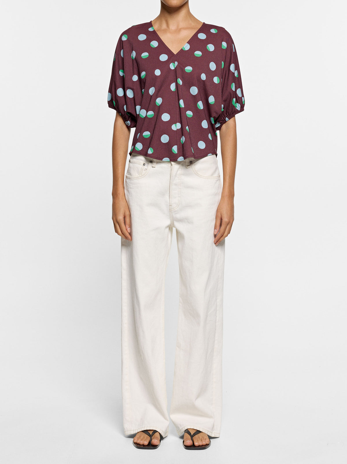 Polka Dot Printed Blouse With V-Neck
