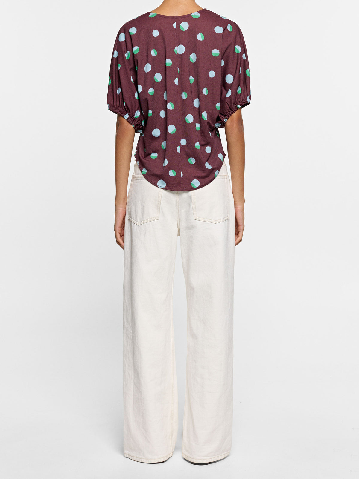 Polka Dot Printed Blouse With V-Neck