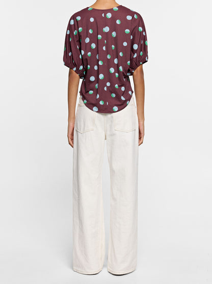 Polka Dot Printed Blouse With V-Neck