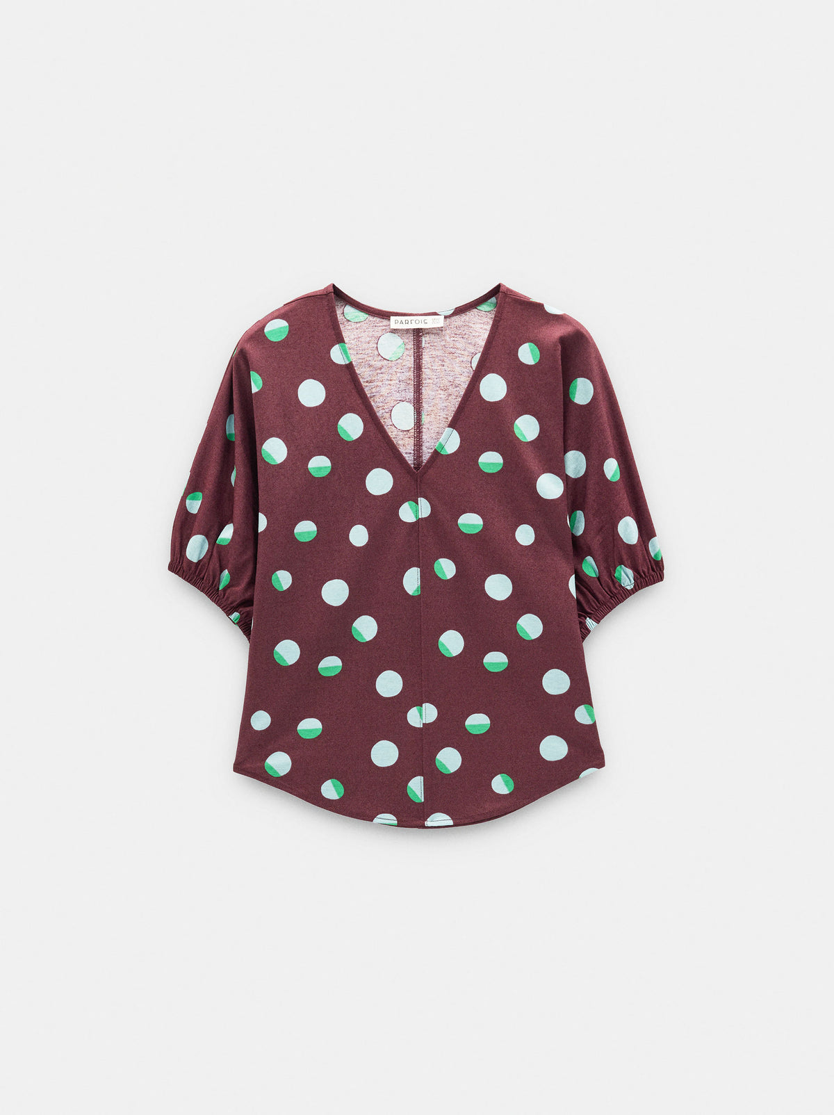 Polka Dot Printed Blouse With V-Neck
