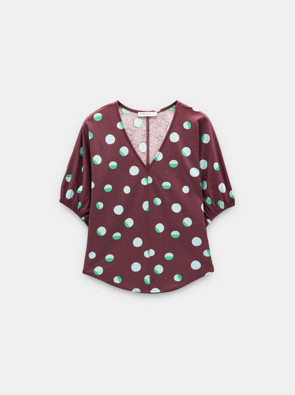 Polka Dot Printed Blouse With V-Neck