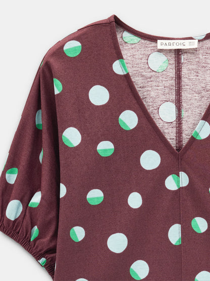 Polka Dot Printed Blouse With V-Neck
