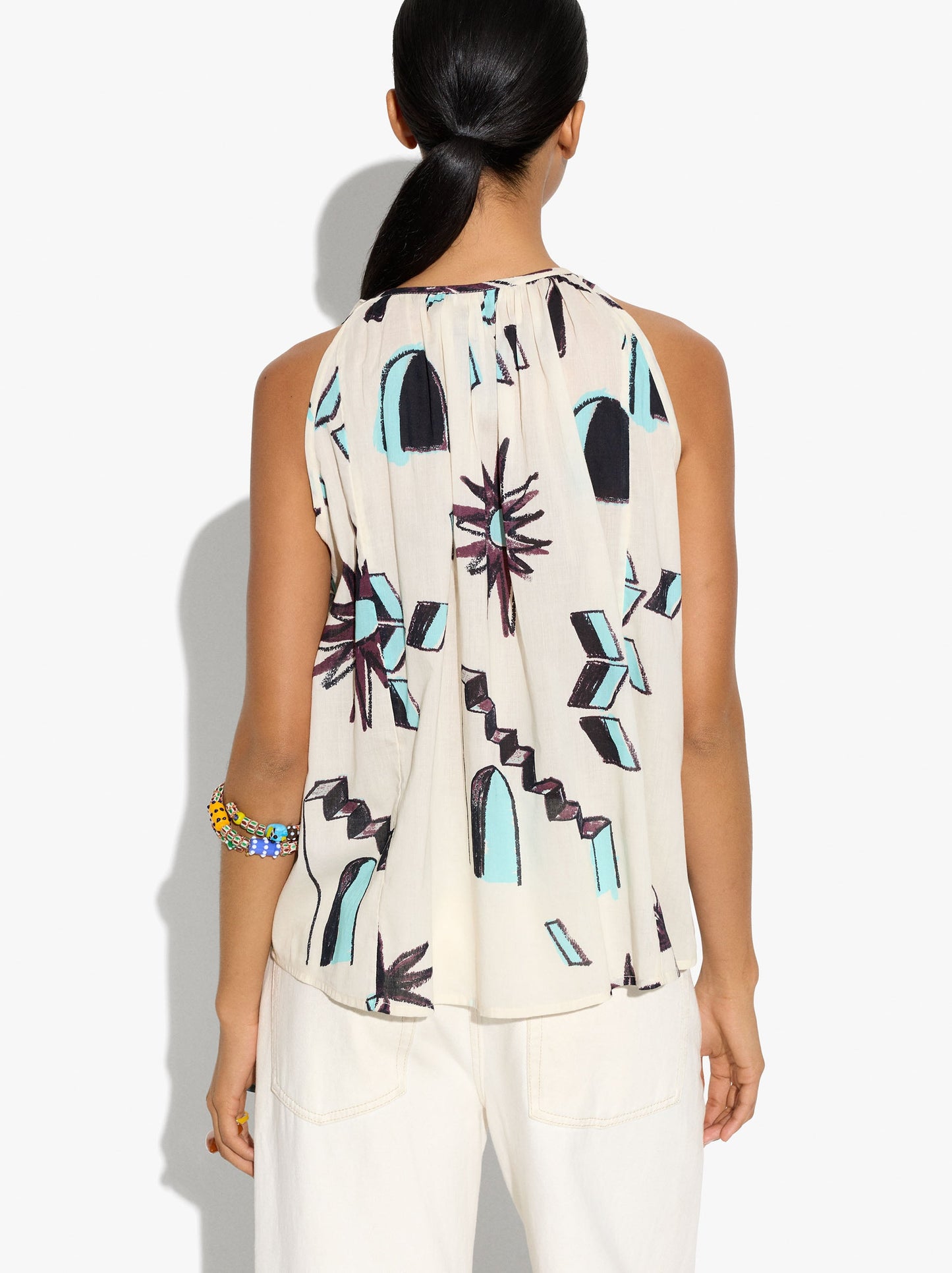 Top Printed With Mandarin Collar