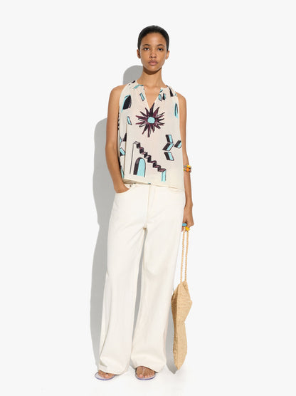 Top Printed With Mandarin Collar