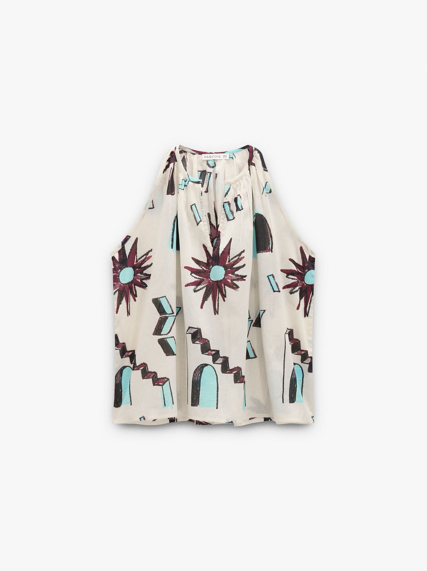 Top Printed With Mandarin Collar