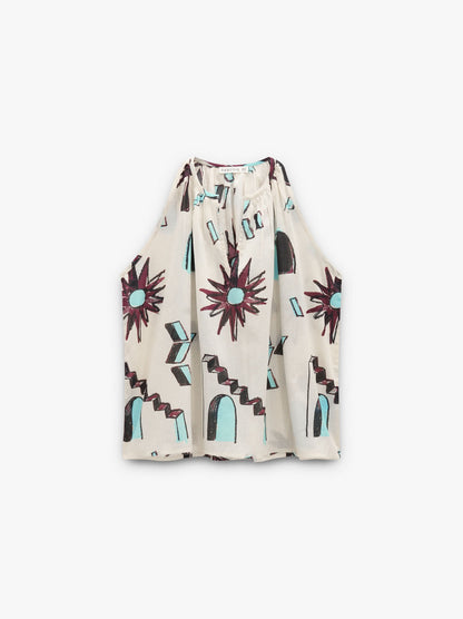 Top Printed With Mandarin Collar