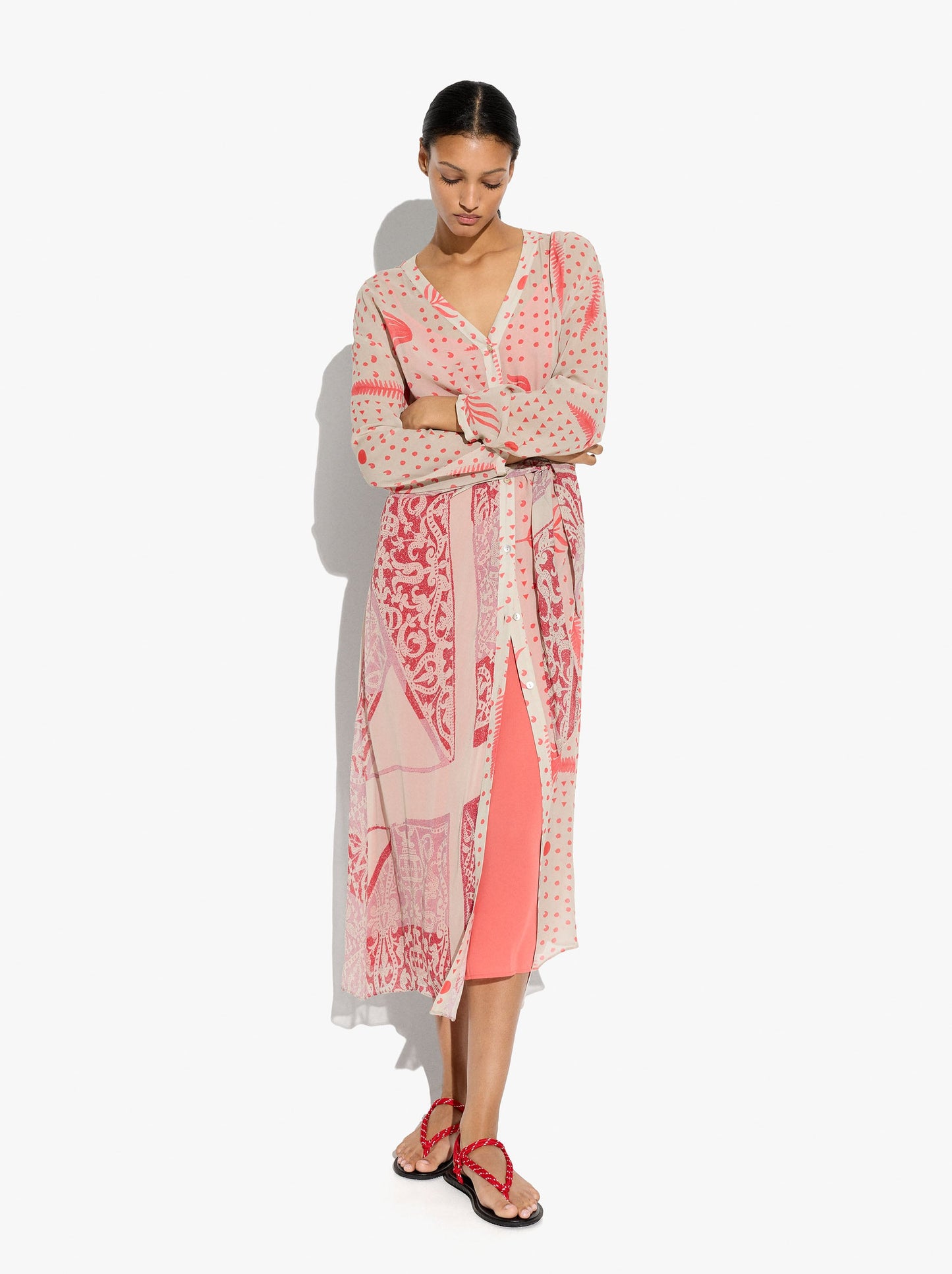 Midi Printed Dress With Draped And Knot