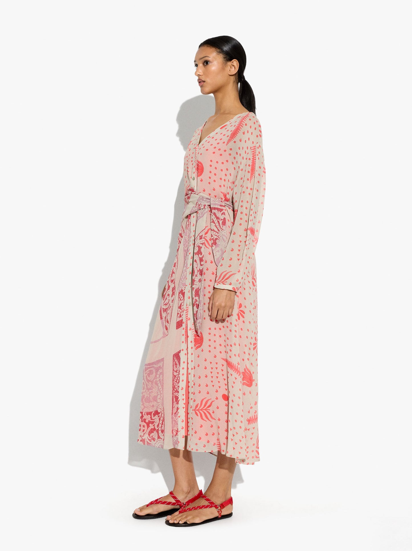 Midi Printed Dress With Draped And Knot