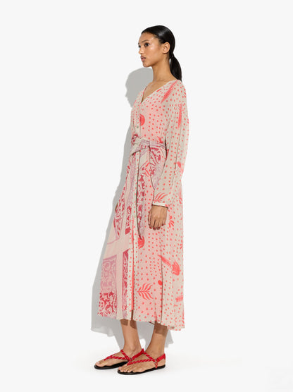 Midi Printed Dress With Draped And Knot