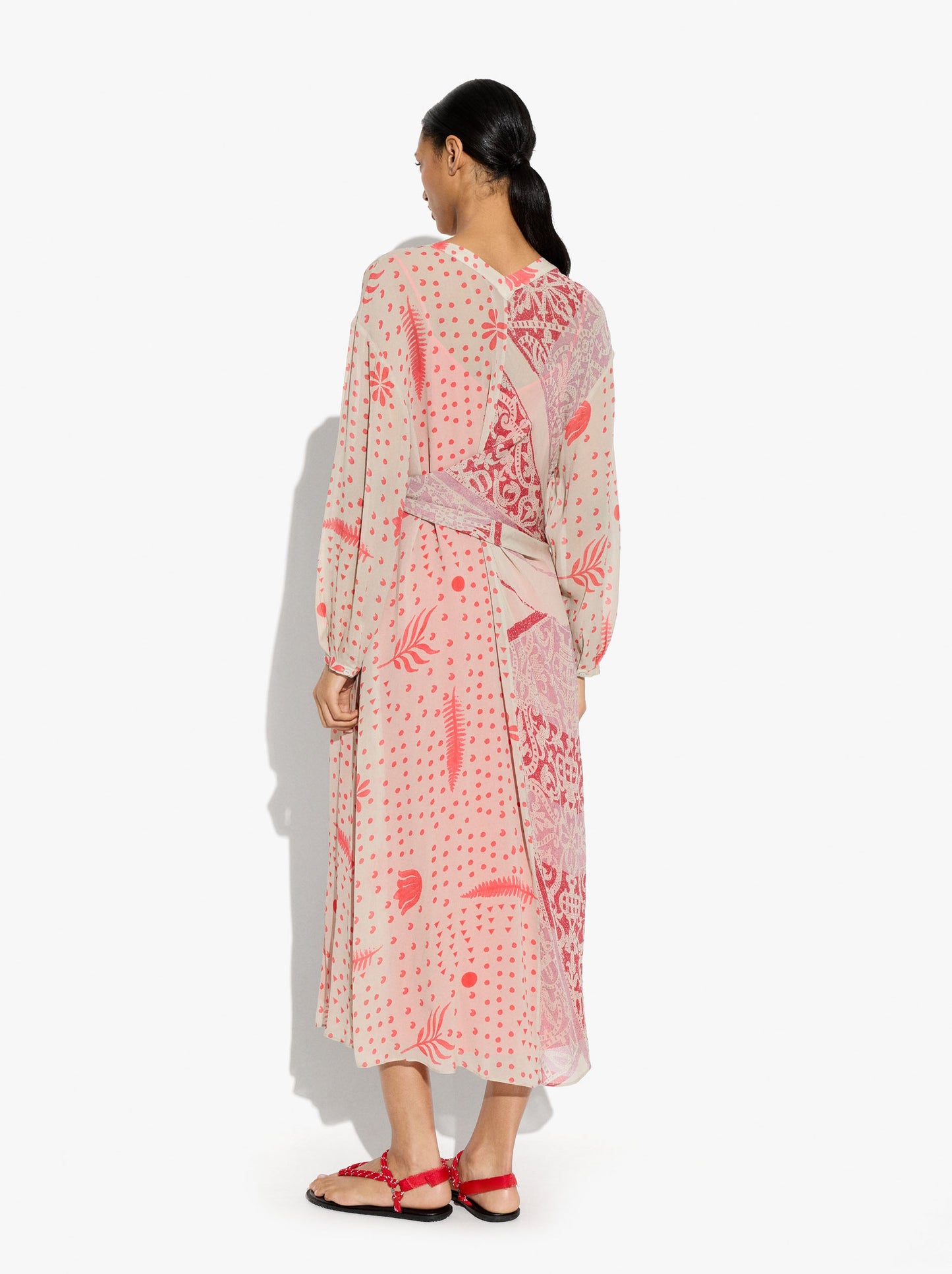 Midi Printed Dress With Draped And Knot
