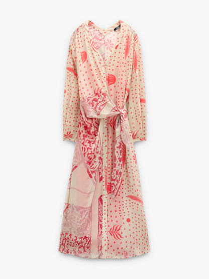 Midi Printed Dress With Draped And Knot