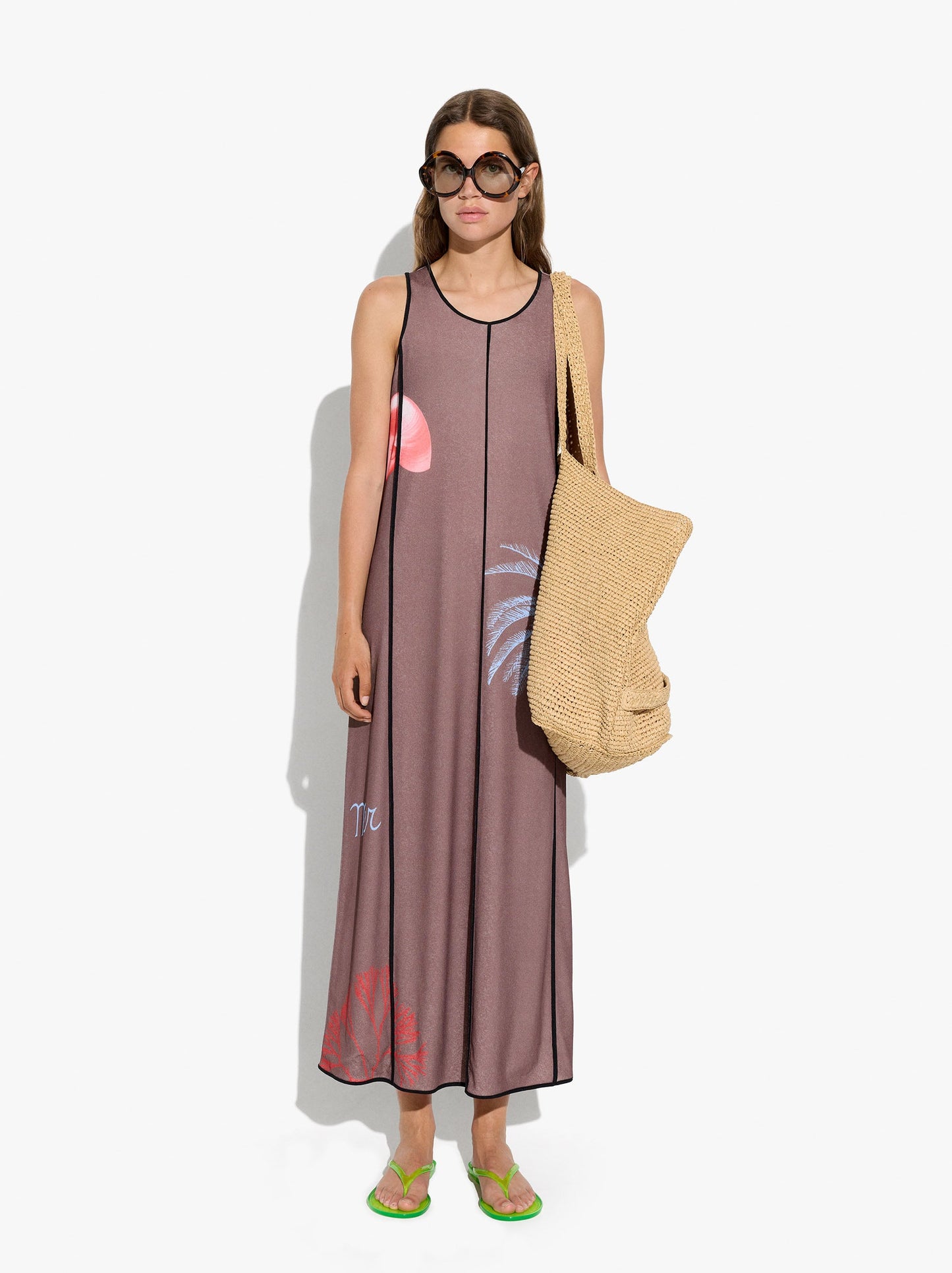 Dress With Topstitching And Marine Prints