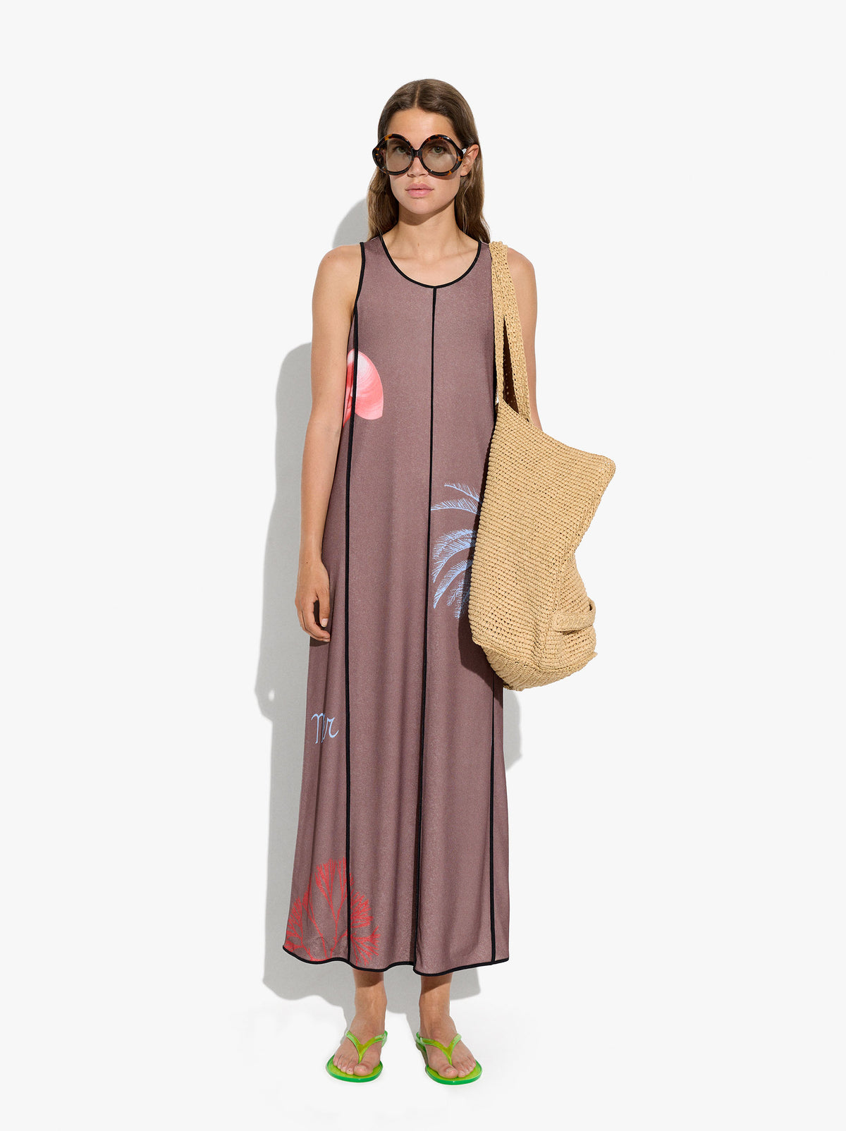 Dress With Topstitching And Marine Prints