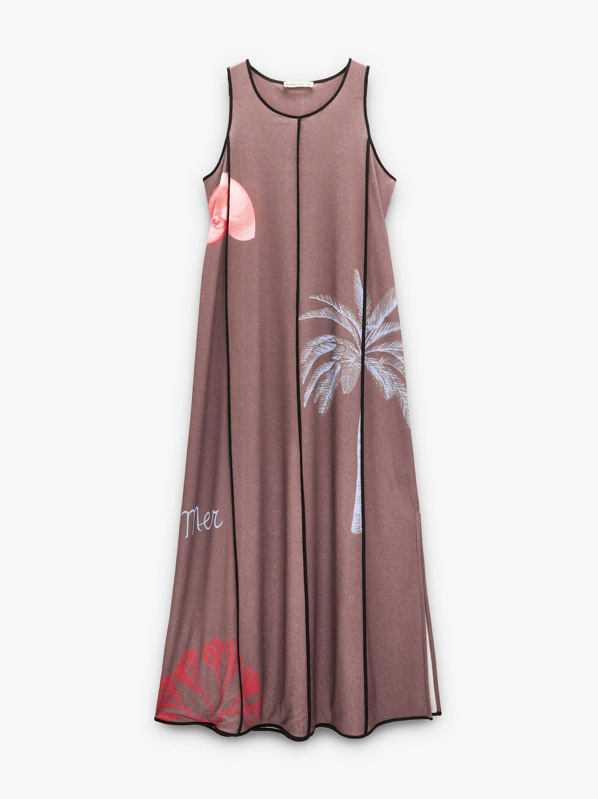 Dress With Topstitching And Marine Prints