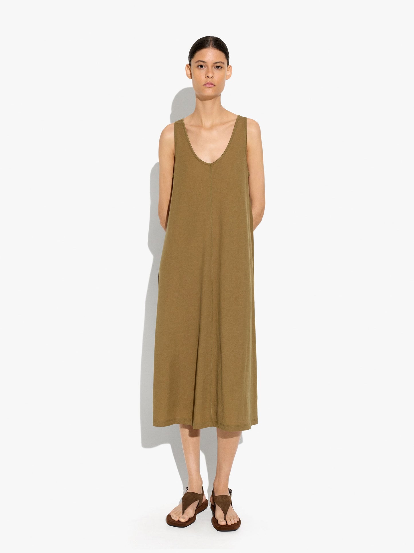 Midi Plain Dress And Flowy