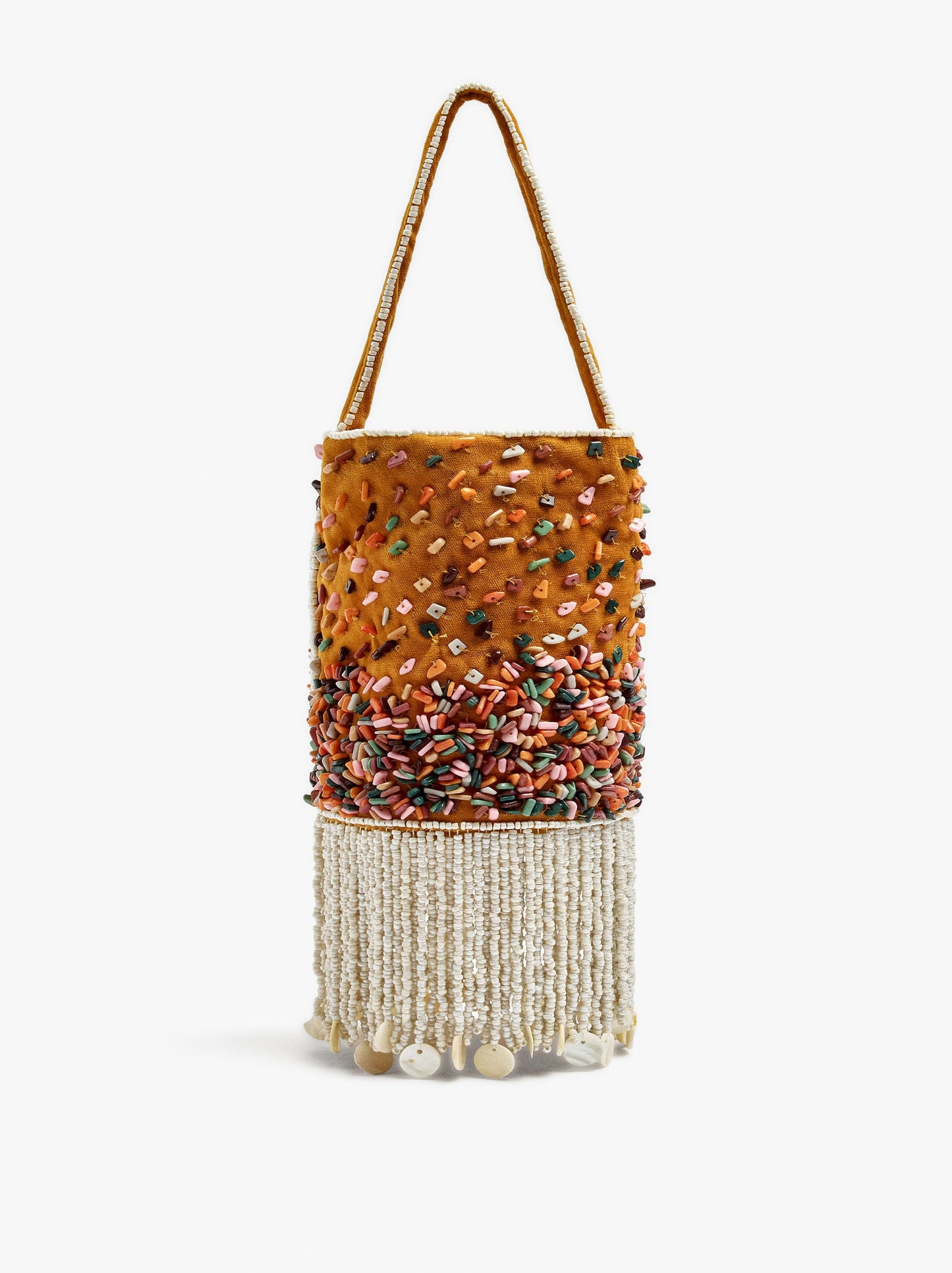 Handbag With Multicolor Beads And Fringes