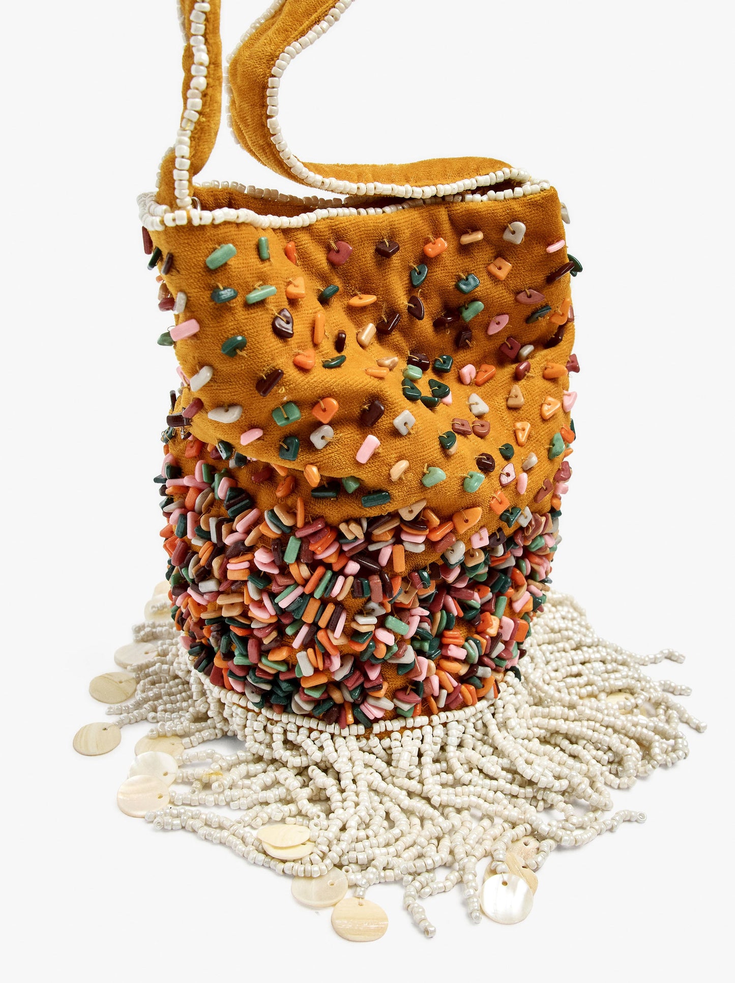 Handbag With Multicolor Beads And Fringes