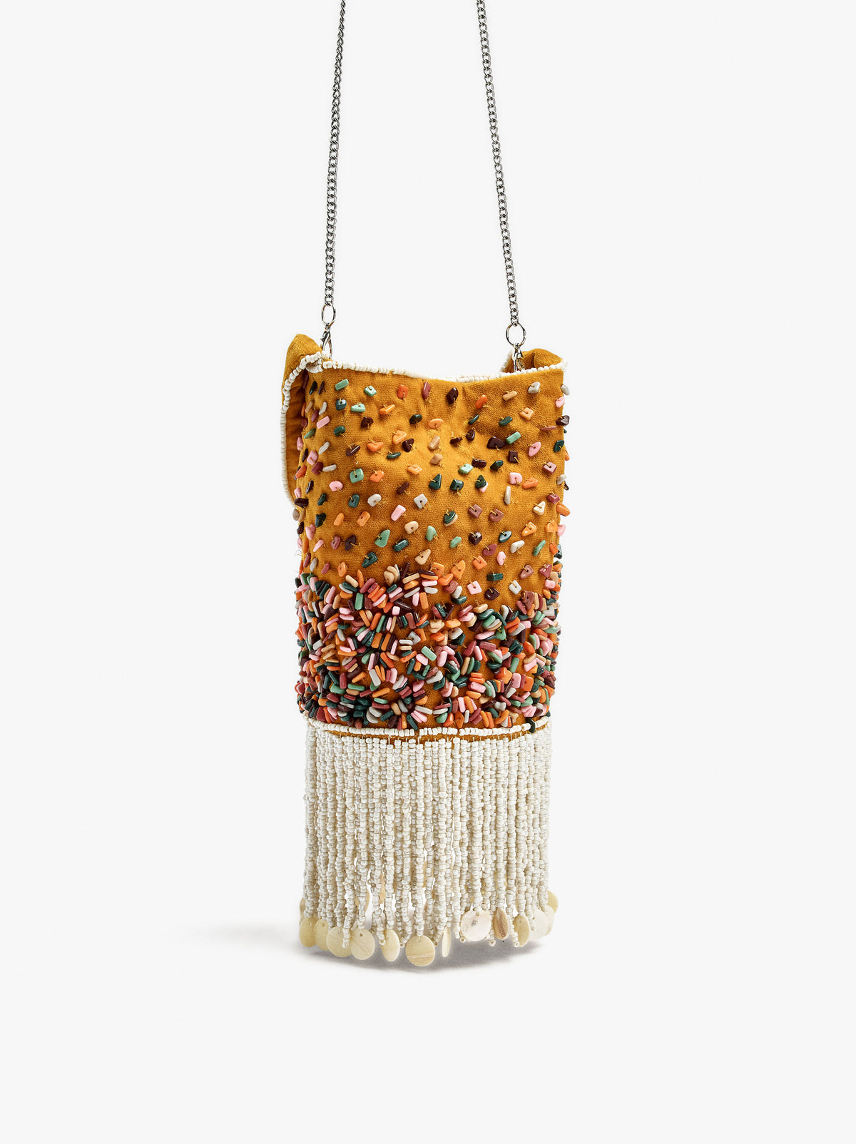 Handbag With Multicolor Beads And Fringes