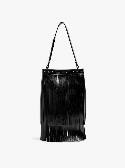 Bucket Bag With Studs And Fringes