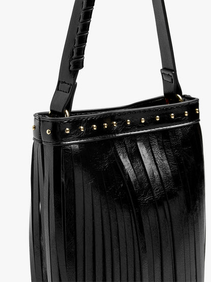 Bucket Bag With Studs And Fringes