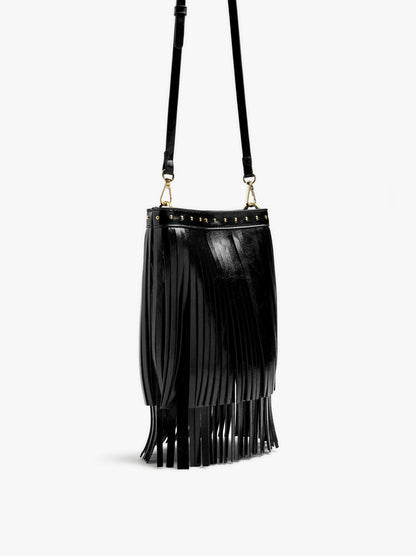 Bucket Bag With Studs And Fringes