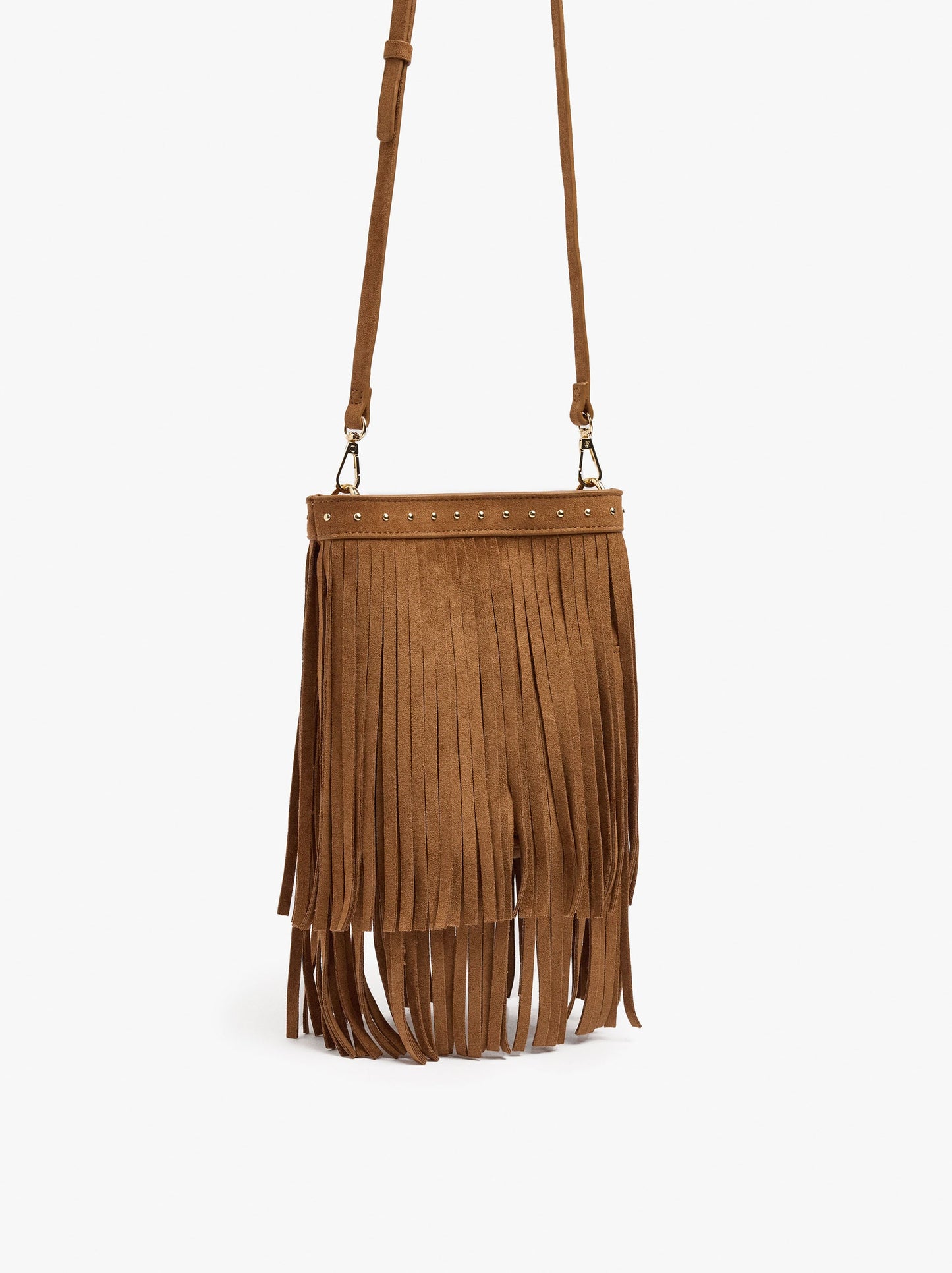 Bucket Bag With Leather-Effect, Fringes And Studs