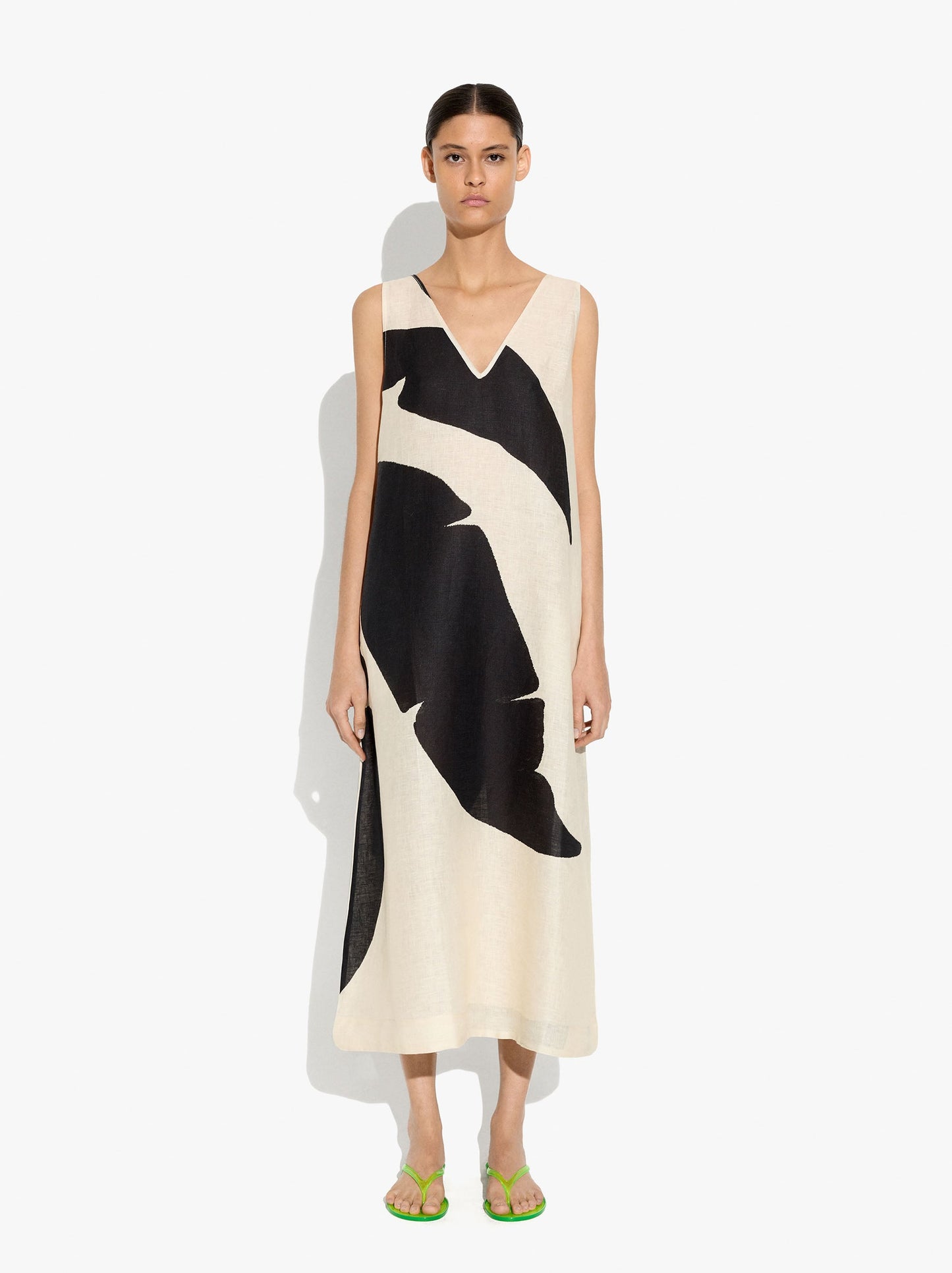 Long Printed Dress 100% Linen
