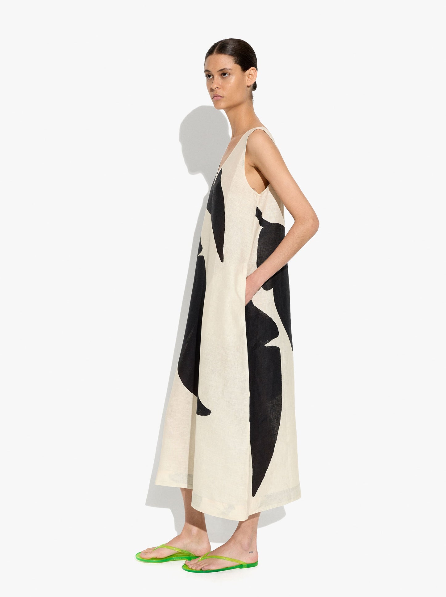 Long Printed Dress 100% Linen
