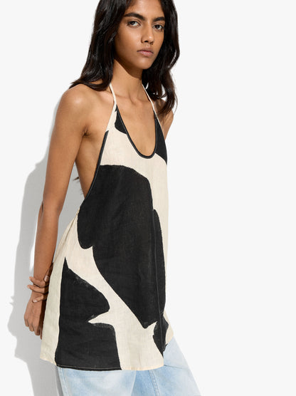 Printed 100% Linen Halter Top