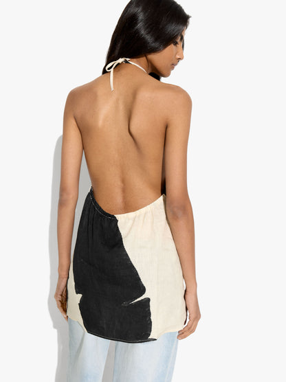 Printed 100% Linen Halter Top