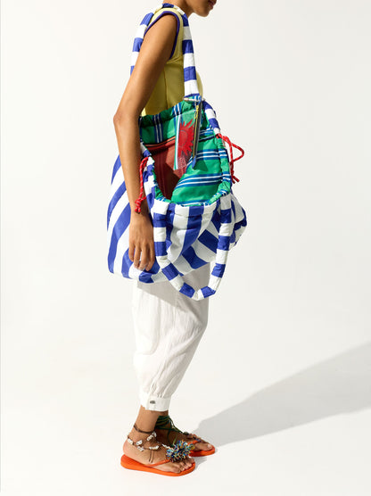 Reversible Nylon Shopper Bag With Stripes
