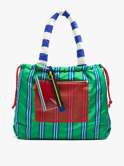 Reversible Nylon Shopper Bag With Stripes