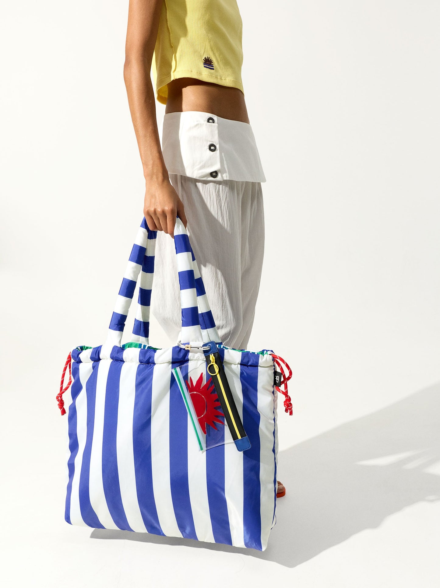 Reversible Nylon Shopper Bag With Stripes