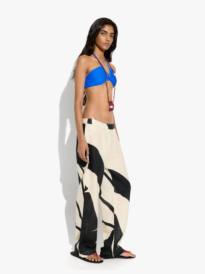 Straight Printed Trousers 100% Linen