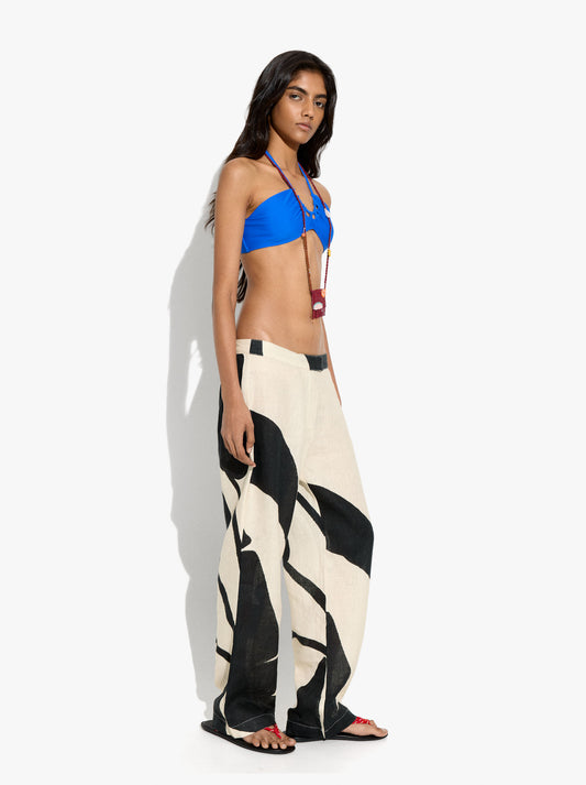Straight Printed Trousers 100% Linen