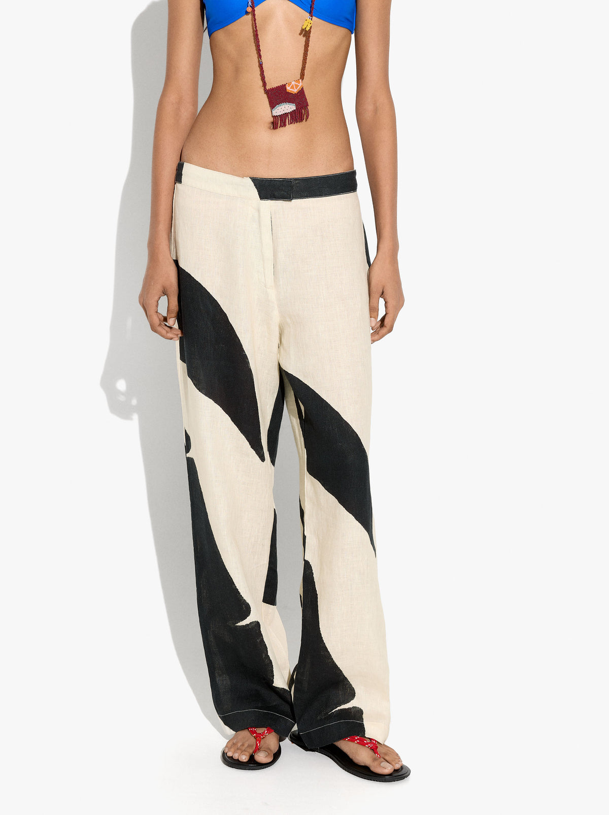 Straight Printed Trousers 100% Linen