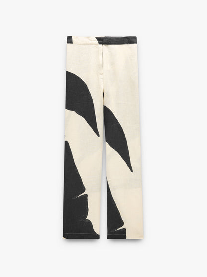 Straight Printed Trousers 100% Linen