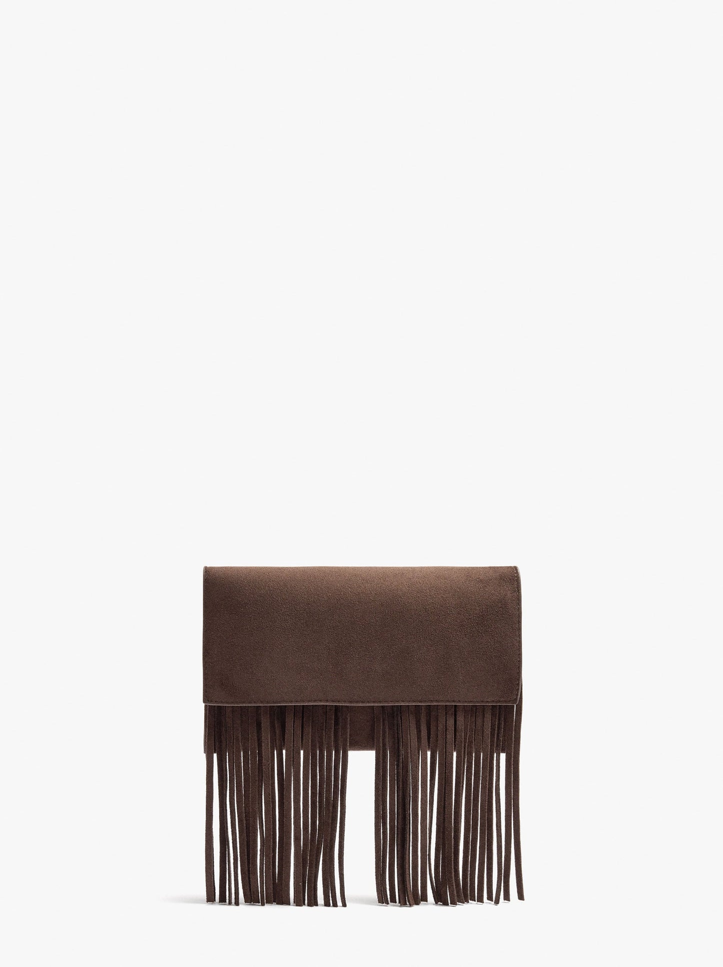 Plain Crossbody Bag With Flap And Long Fringes
