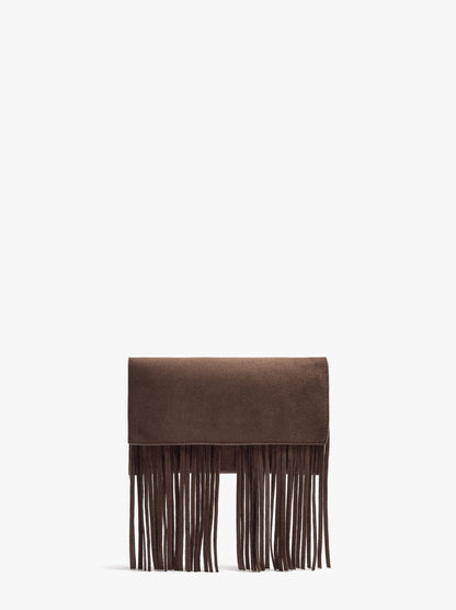 Plain Crossbody Bag With Flap And Long Fringes