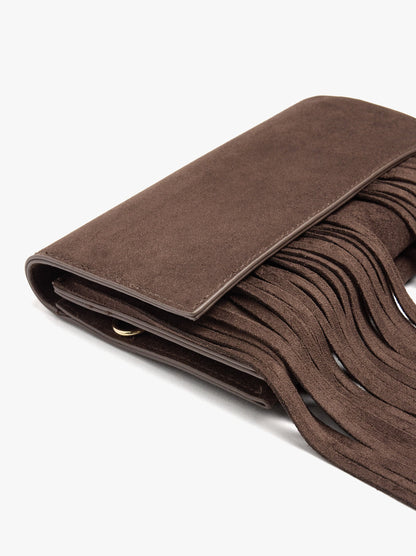 Plain Crossbody Bag With Flap And Long Fringes