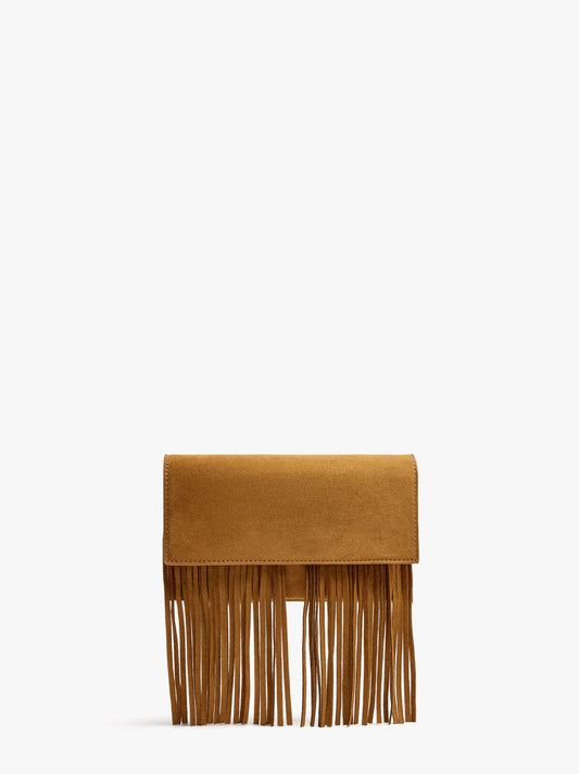 Plain Crossbody Bag With Flap And Long Fringes
