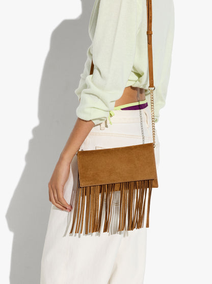 Plain Crossbody Bag With Flap And Long Fringes