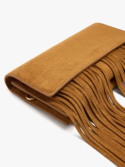 Plain Crossbody Bag With Flap And Long Fringes