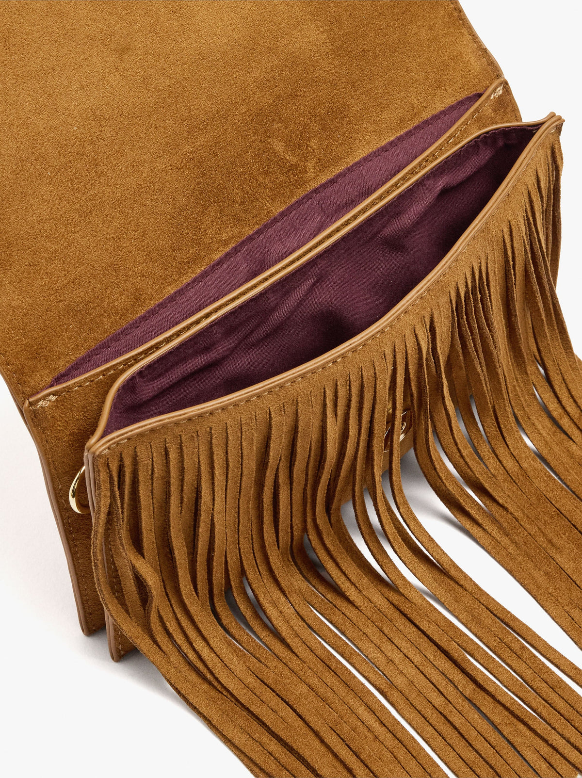 Plain Crossbody Bag With Flap And Long Fringes